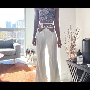 White linen flared pants